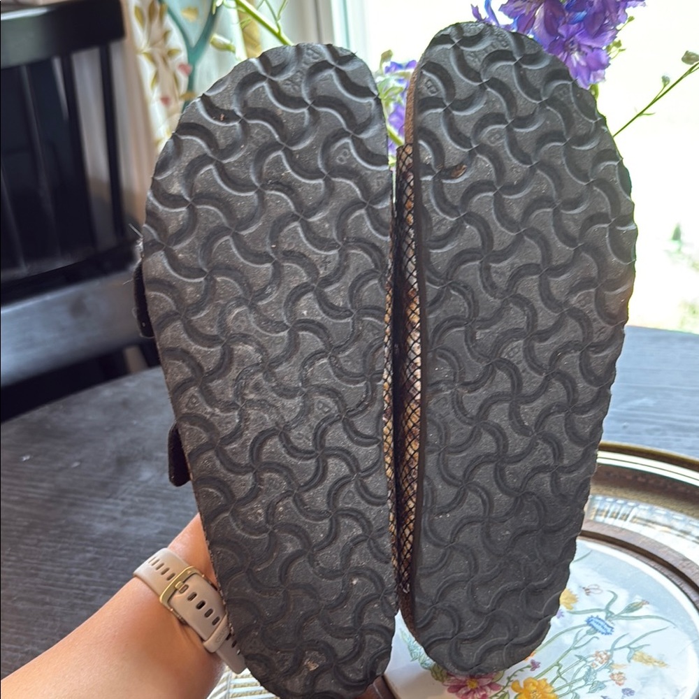 Snakeskin Birkenstock Arizona Sandals with Gold Buckles - Picture 3 of 6
